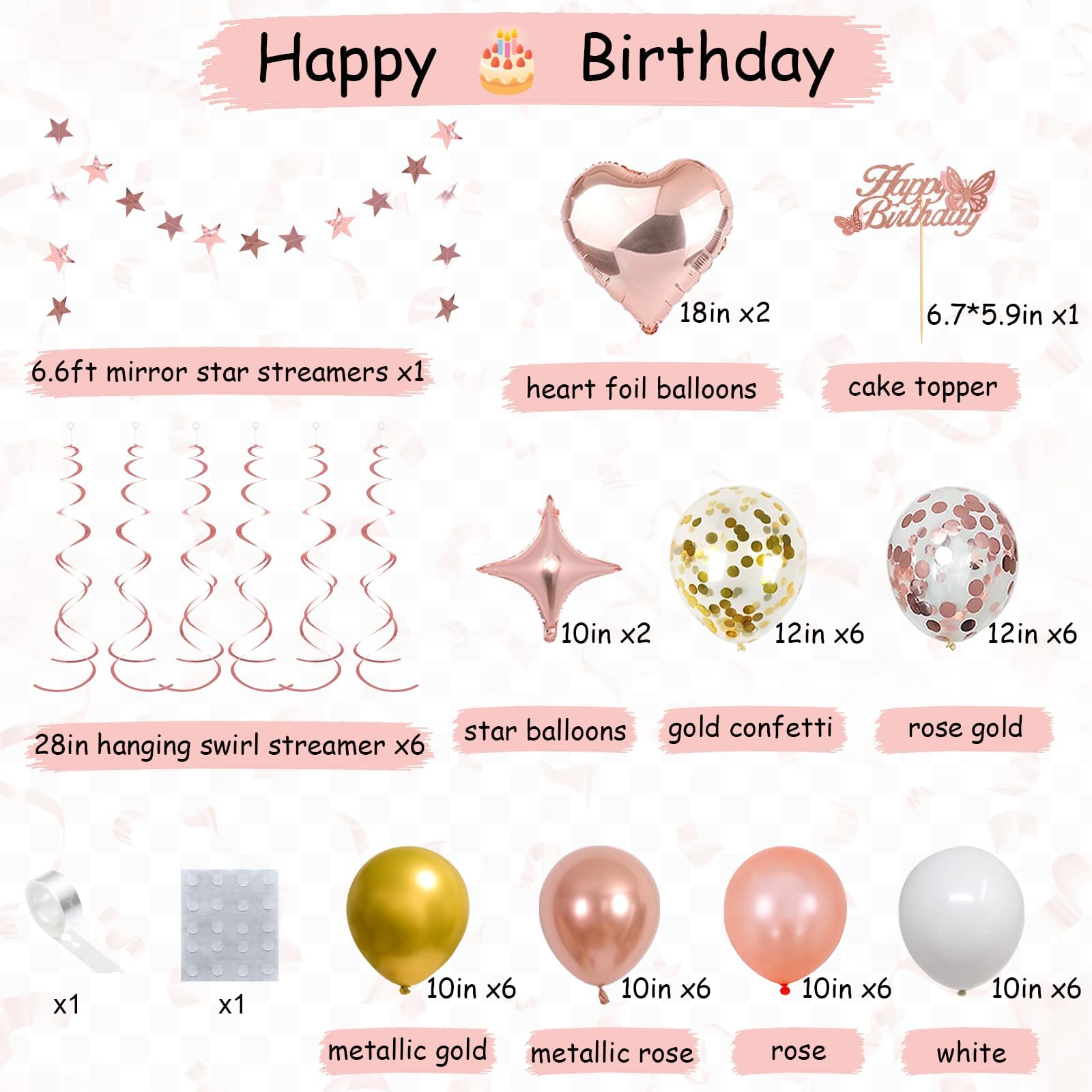 NANINUNENO 13th Birthday Party Decorations Kit - Rose Gold Banner, Fringe Curtains, Foil Balloons & Cake Topper for Girls