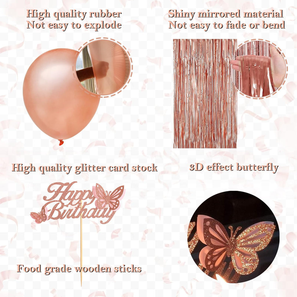 NANINUNENO 13th Birthday Party Decorations Kit - Rose Gold Banner, Fringe Curtains, Foil Balloons & Cake Topper for Girls