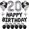 NANINUNENO 20th Birthday Decorations Kit – Black & Silver Balloons, Banner, Confetti