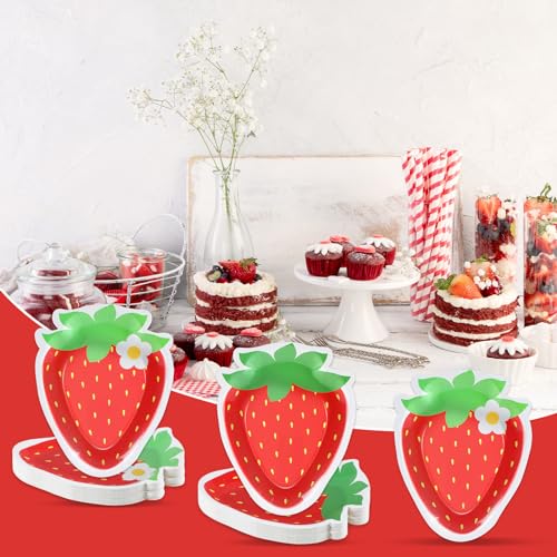Naozinebi 50 Pack Strawberry Shaped Paper Plates – 8.85 x 7 Inch Disposable Dessert Plates for Parties, Weddings, and Baby Showers
