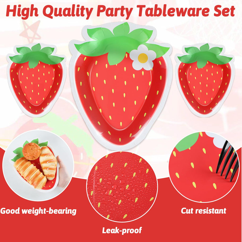 Naozinebi 50 Pack Strawberry Shaped Paper Plates – 8.85 x 7 Inch Disposable Dessert Plates for Parties, Weddings, and Baby Showers