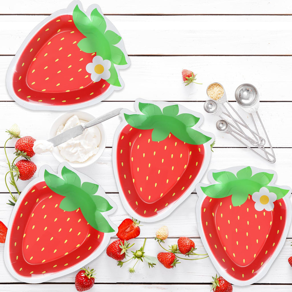 Naozinebi 50 Pack Strawberry Shaped Paper Plates – 8.85 x 7 Inch Disposable Dessert Plates for Parties, Weddings, and Baby Showers