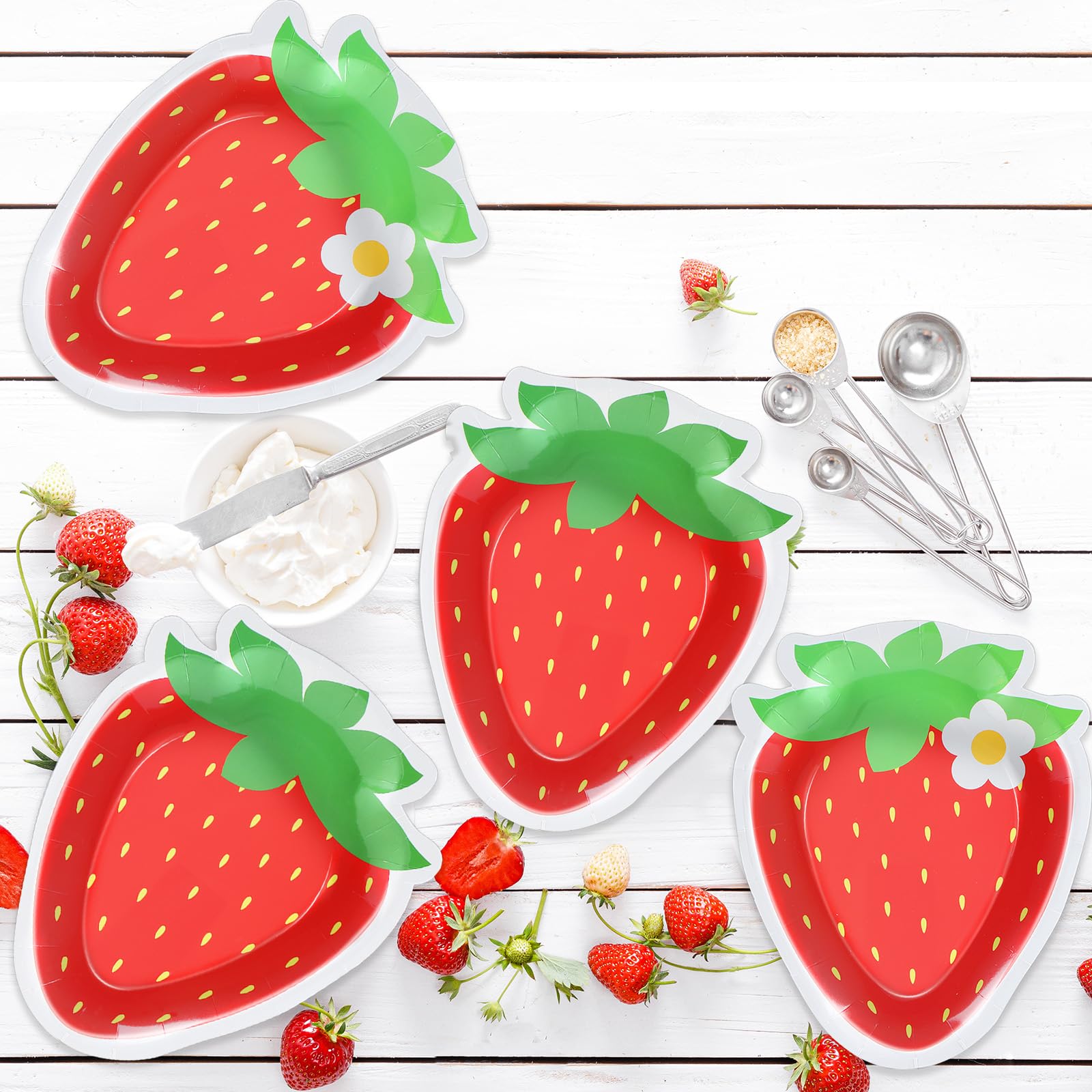 Naozinebi 50 Pack Strawberry Shaped Paper Plates – 8.85 x 7 Inch Disposable Dessert Plates for Parties, Weddings, and Baby Showers