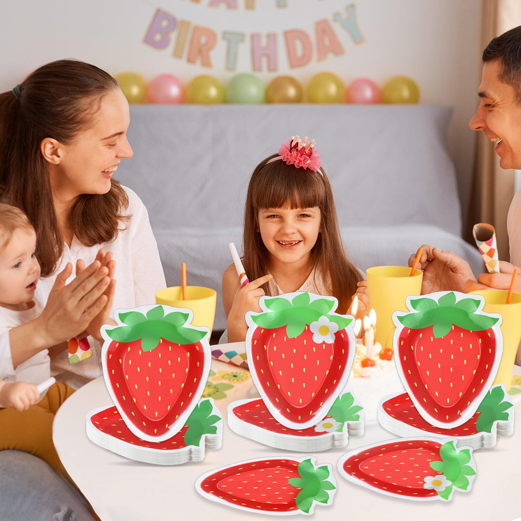 Naozinebi 50 Pack Strawberry Shaped Paper Plates – 8.85 x 7 Inch Disposable Dessert Plates for Parties, Weddings, and Baby Showers