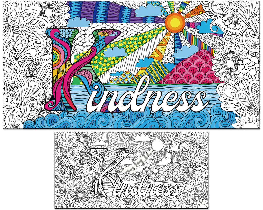 Naozinebi Giant Mandala Coloring Poster 25x50 Inches, Large Motivational Black and White Poster for Group Coloring Activities, Kids and Adults