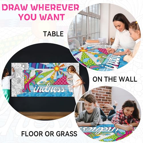 Naozinebi Giant Mandala Coloring Poster 25x50 Inches, Large Motivational Black and White Poster for Group Coloring Activities, Kids and Adults