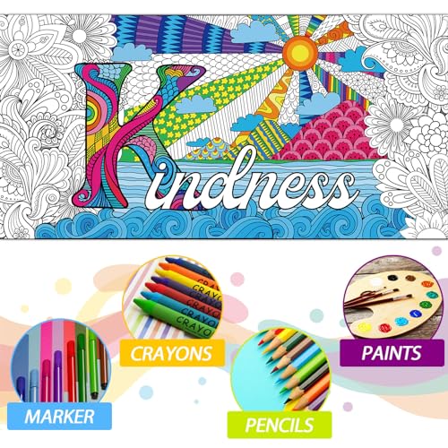 Naozinebi Giant Mandala Coloring Poster 25x50 Inches, Large Motivational Black and White Poster for Group Coloring Activities, Kids and Adults