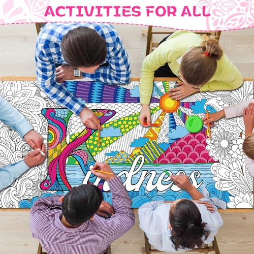 Naozinebi Giant Mandala Coloring Poster 25x50 Inches, Large Motivational Black and White Poster for Group Coloring Activities, Kids and Adults