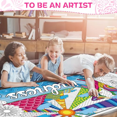 Naozinebi Giant Mandala Coloring Poster 25x50 Inches, Large Motivational Black and White Poster for Group Coloring Activities, Kids and Adults