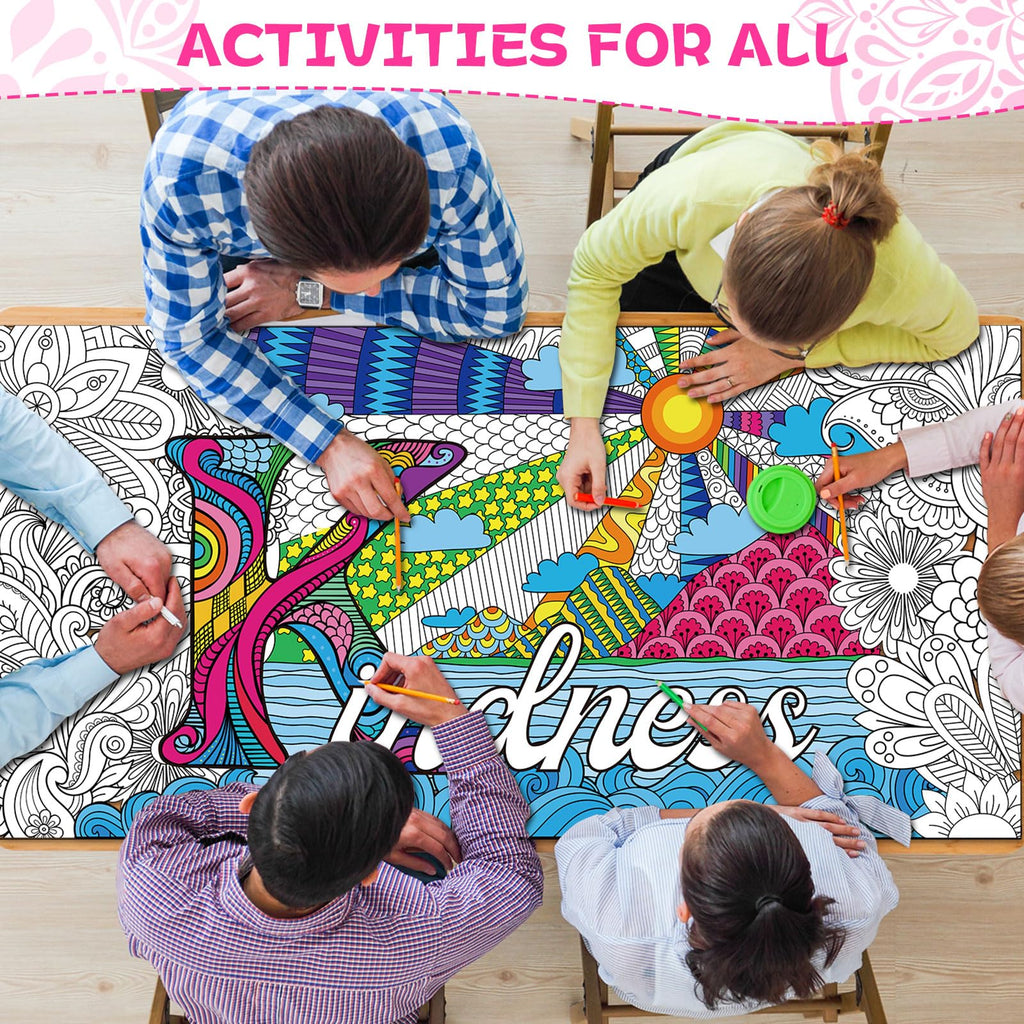 Naozinebi Giant Mandala Coloring Poster 25x50 Inches, Large Motivational Black and White Poster for Group Coloring Activities, Kids and Adults