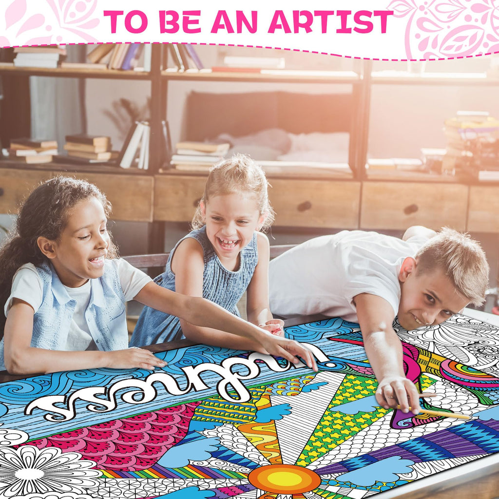 Naozinebi Giant Mandala Coloring Poster 25x50 Inches, Large Motivational Black and White Poster for Group Coloring Activities, Kids and Adults