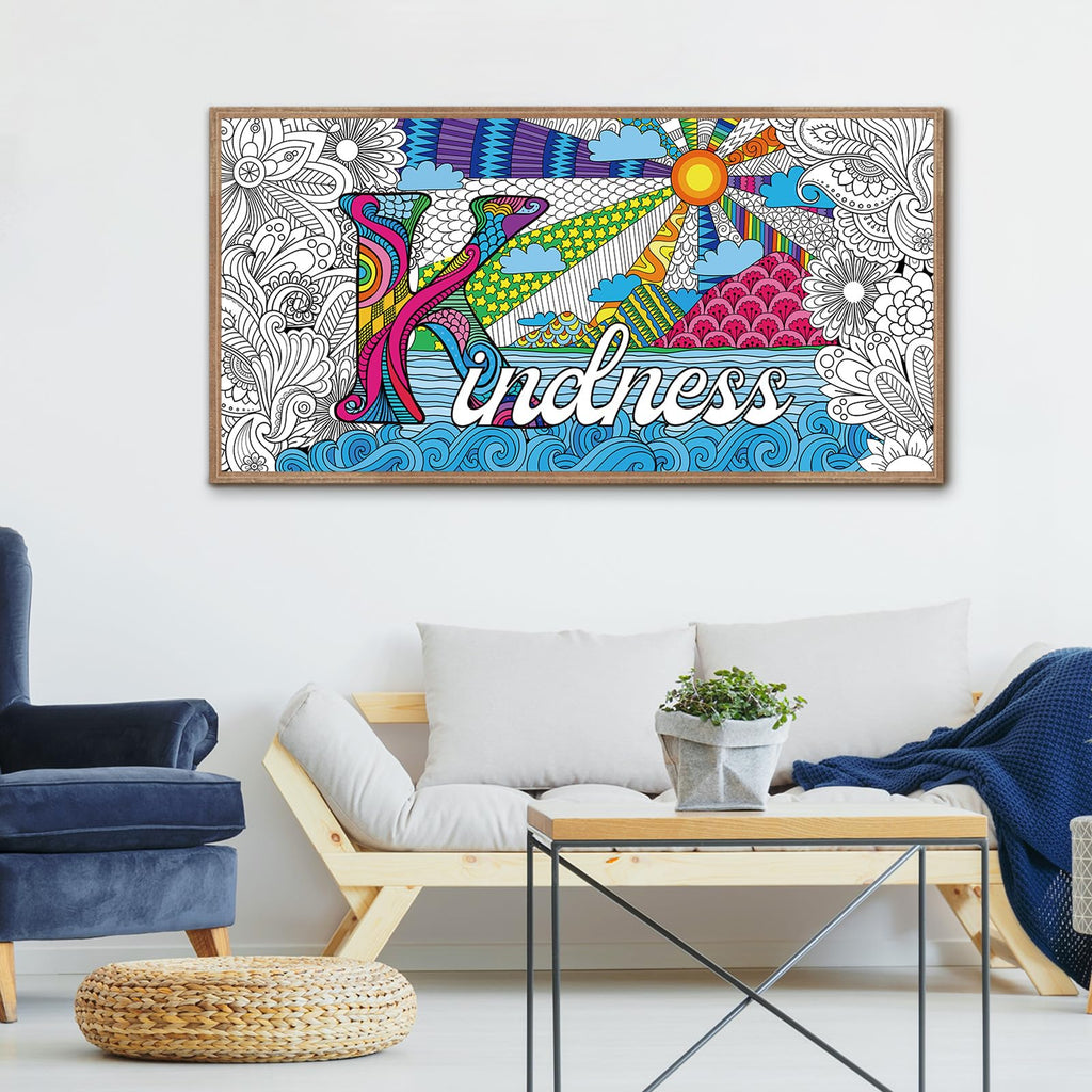 Naozinebi Giant Mandala Coloring Poster 25x50 Inches, Large Motivational Black and White Poster for Group Coloring Activities, Kids and Adults
