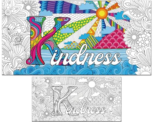 Naozinebi Giant Mandala Coloring Poster 25x50 Inches, Large Motivational Black and White Poster for Group Coloring Activities, Kids and Adults
