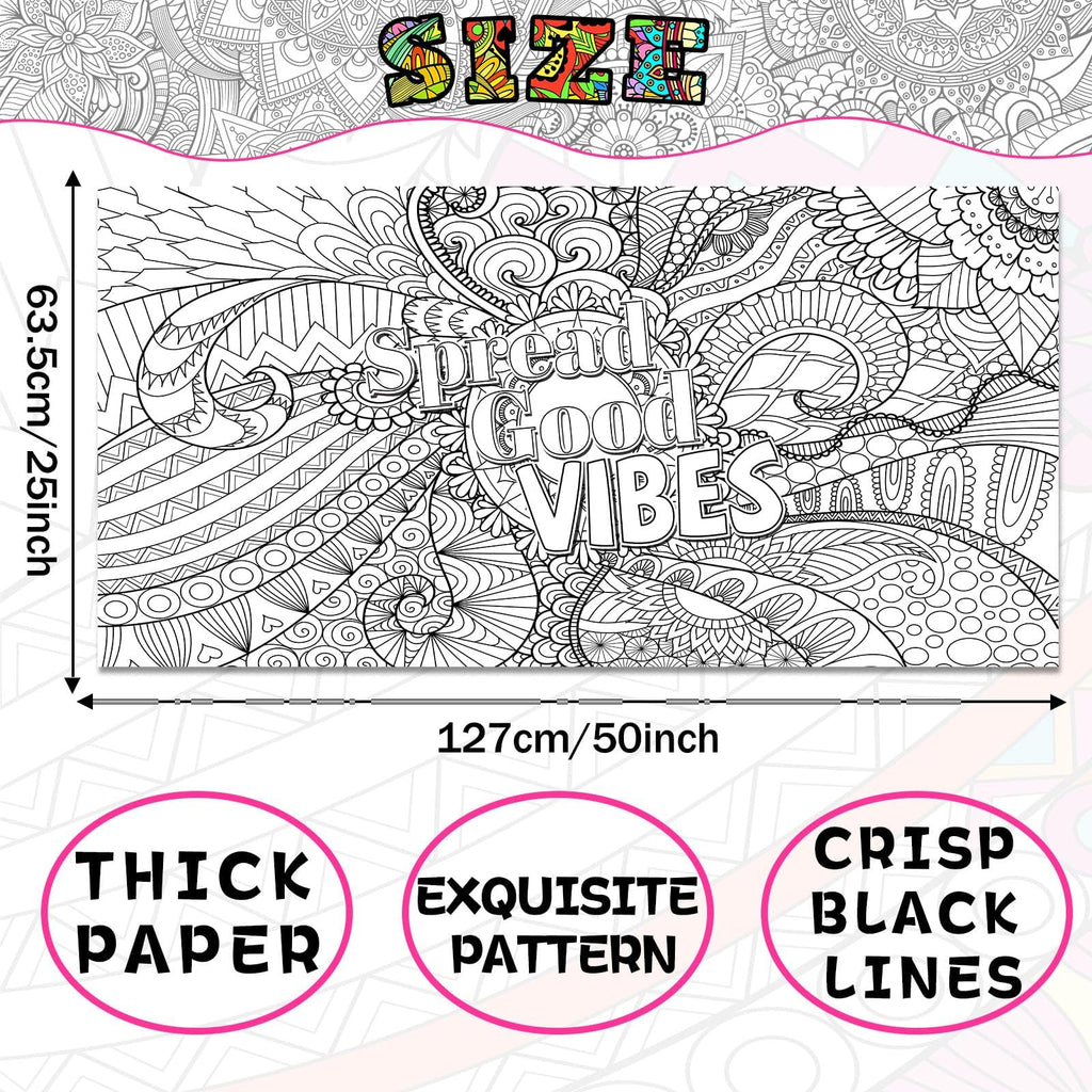 Naozinebi Giant Mandala Coloring Poster – Large Motivational Poster for Kids & Adults, 25x50 Inches, Non-Toxic, Laminated