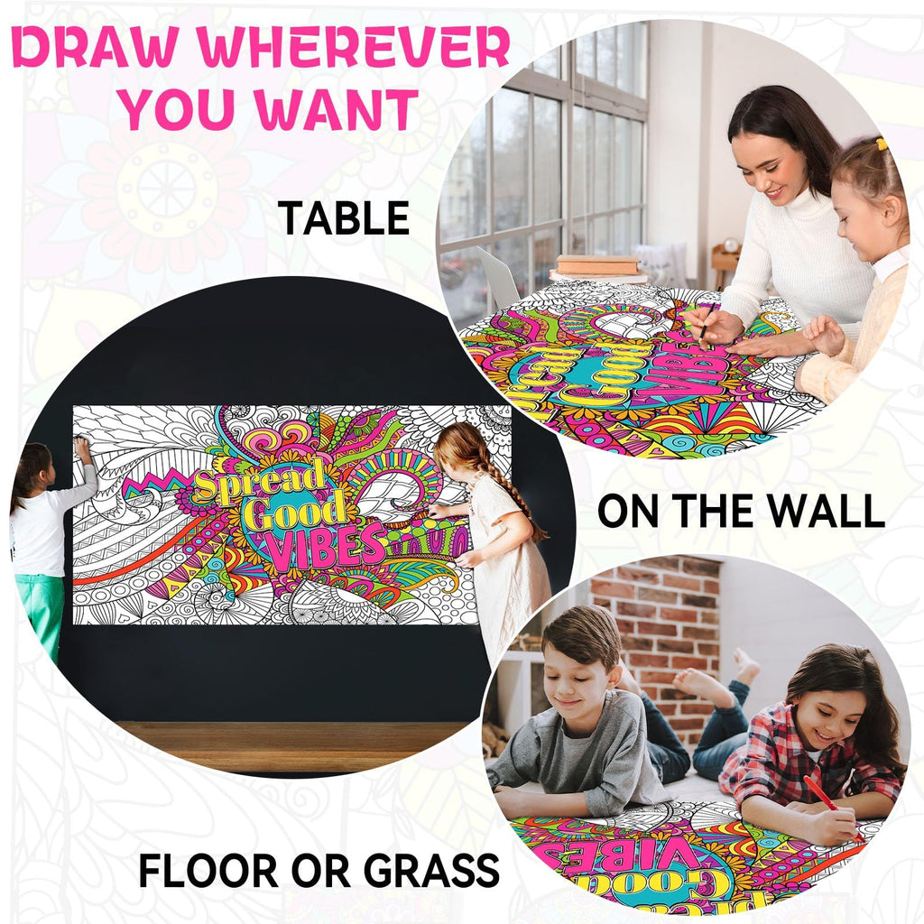 Naozinebi Giant Mandala Coloring Poster – Large Motivational Poster for Kids & Adults, 25x50 Inches, Non-Toxic, Laminated