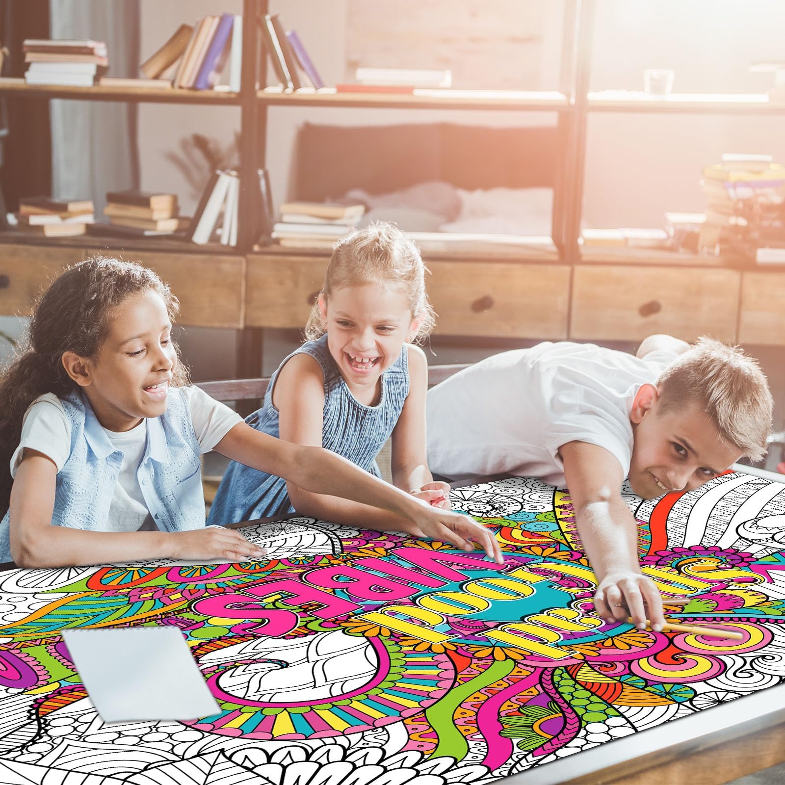 Naozinebi Giant Mandala Coloring Poster – Large Motivational Poster for Kids & Adults, 25x50 Inches, Non-Toxic, Laminated