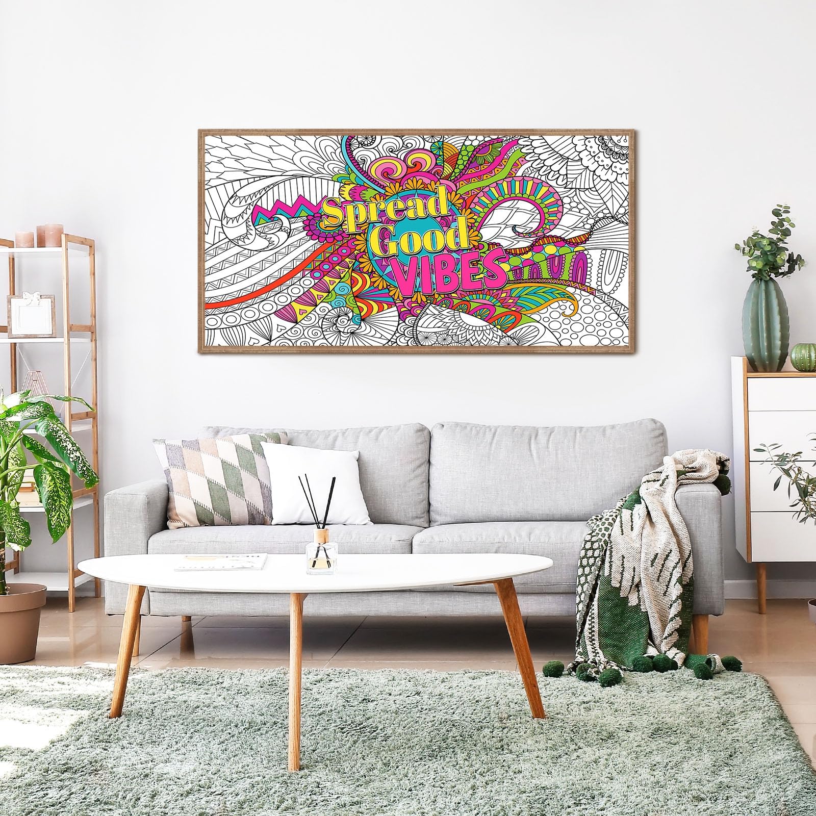 Naozinebi Giant Mandala Coloring Poster – Large Motivational Poster for Kids & Adults, 25x50 Inches, Non-Toxic, Laminated