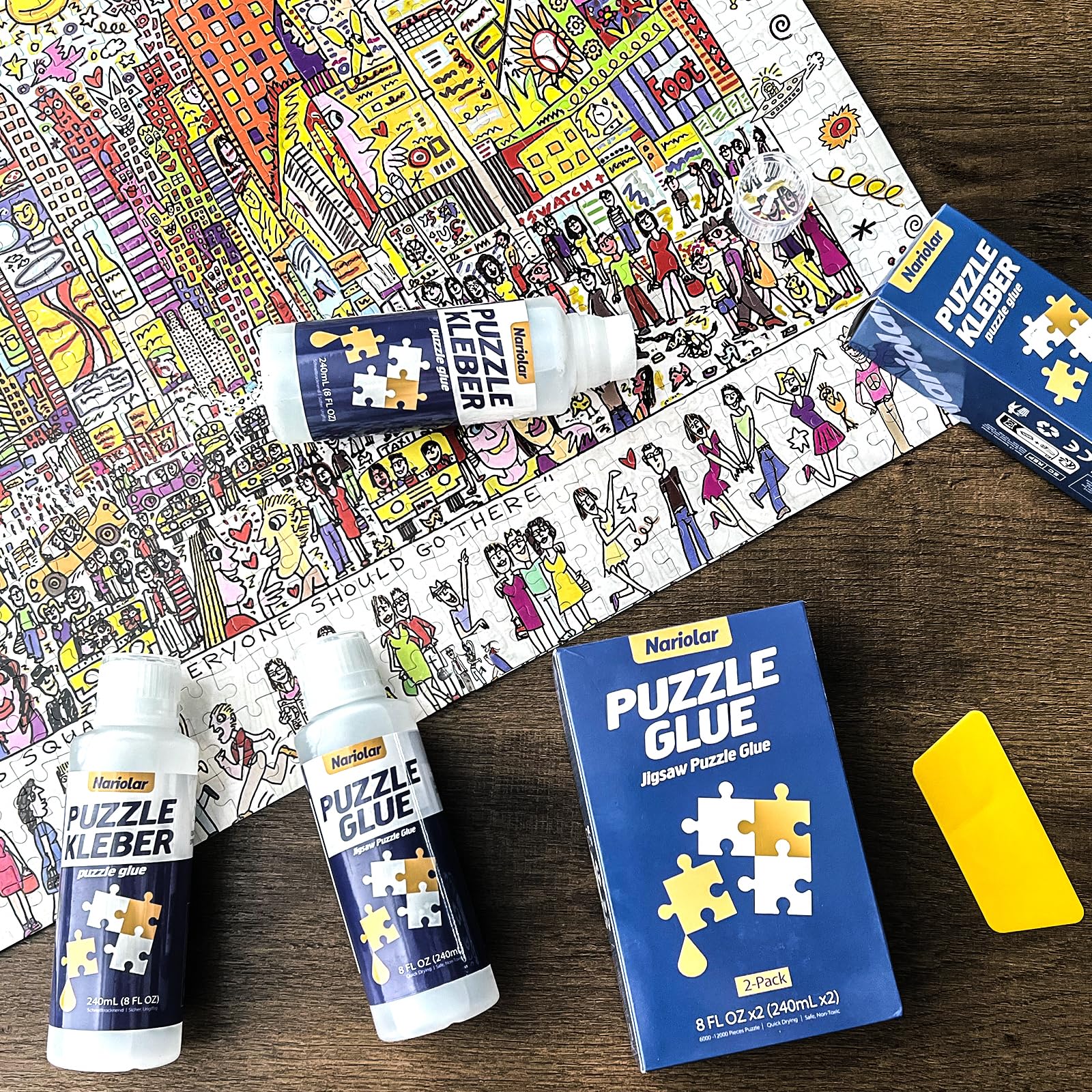Nariolar Puzzle Glue 8 oz (240ml) Clear with Applicator – Fast Drying for 3000-6000 Piece Jigsaws