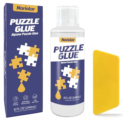 Nariolar Puzzle Glue 8 oz (240ml) Clear with Applicator – Fast Drying for 3000-6000 Piece Jigsaws