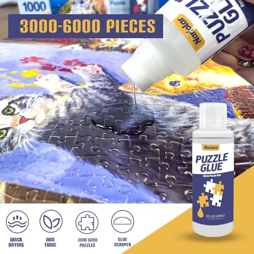 Nariolar Puzzle Glue 8 oz (240ml) Clear with Applicator – Fast Drying for 3000-6000 Piece Jigsaws