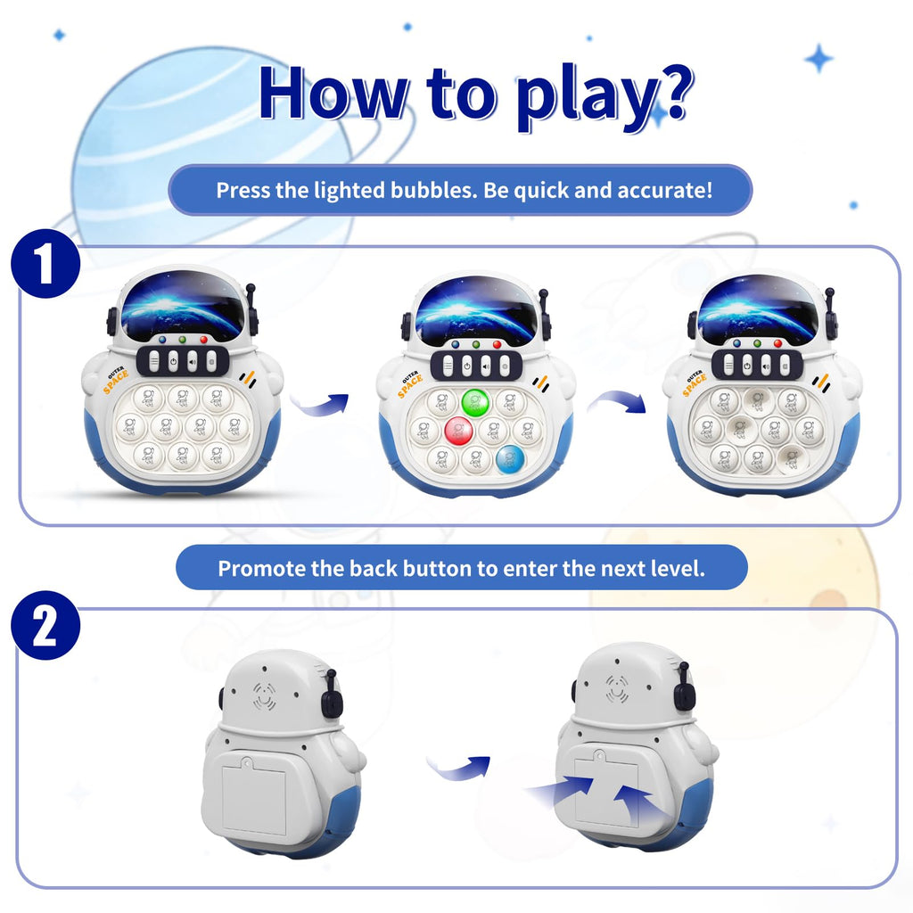 Narotood Quick Push Pop Game - Light Up Bubble Fidget Toy, Handheld Puzzle for Kids & Adults, Astronaut Design