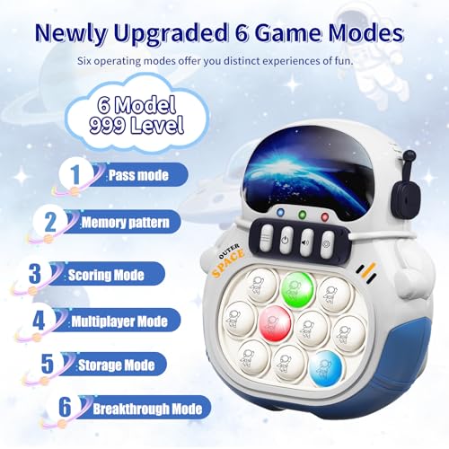 Narotood Quick Push Pop Game - Light Up Bubble Fidget Toy, Handheld Puzzle for Kids & Adults, Astronaut Design
