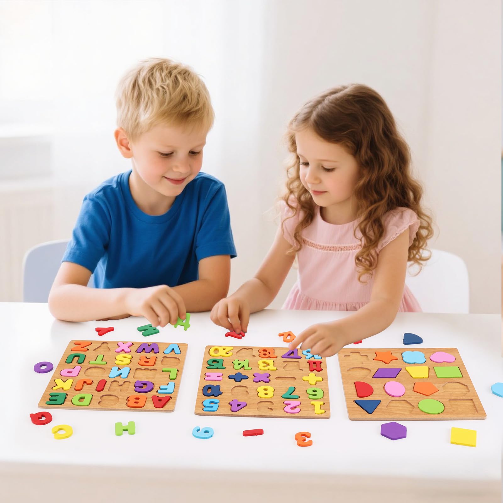 NASHRIO Wooden Alphabet, Number, and Shape Puzzle Set for Toddlers Ages 3-5