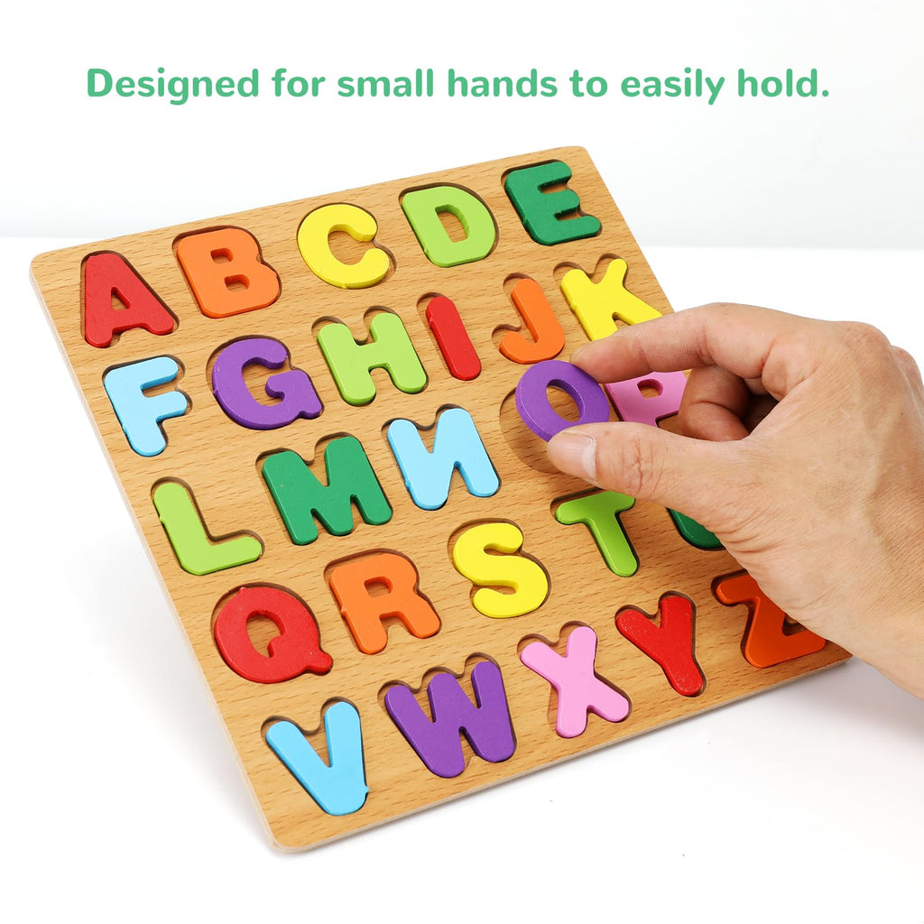 NASHRIO Wooden Alphabet, Number, and Shape Puzzle Set for Toddlers Ages 3-5