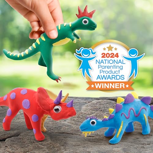 National Geographic Air Dry Clay Dinosaur Craft Kit – 5 Dino Skeletons, 5 Colors, Googly Eyes for Kids Ages 4+