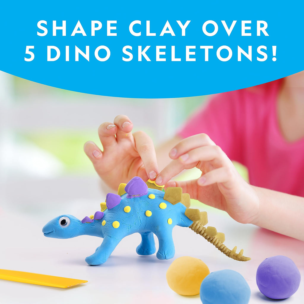 National Geographic Air Dry Clay Dinosaur Craft Kit – 5 Dino Skeletons, 5 Colors, Googly Eyes for Kids Ages 4+