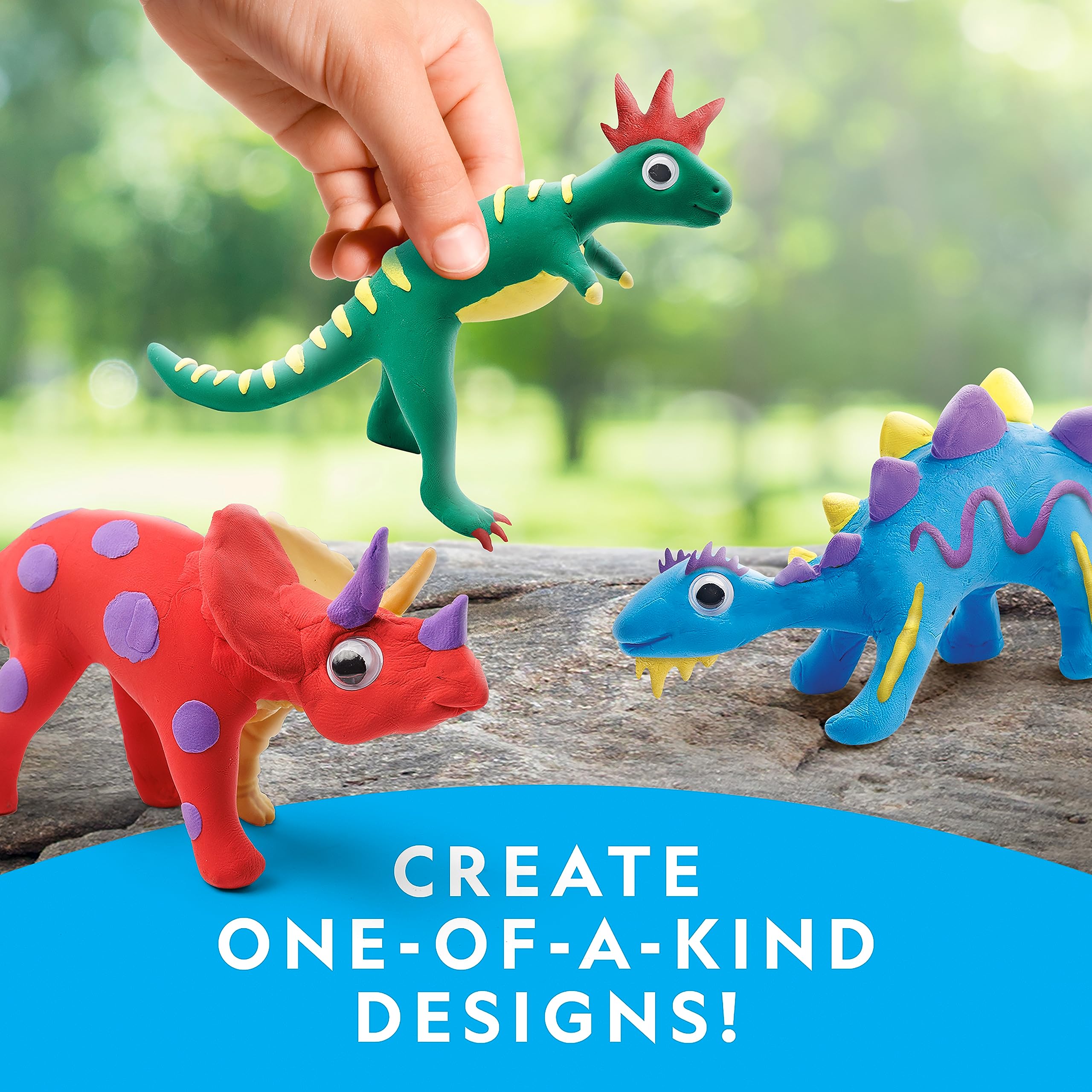 National Geographic Air Dry Clay Dinosaur Craft Kit – 5 Dino Skeletons, 5 Colors, Googly Eyes for Kids Ages 4+