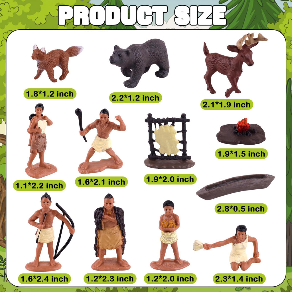 Native American Figurines Set - 12 Hand-Painted Miniature Indian Figures for Kids, Education & Decoration