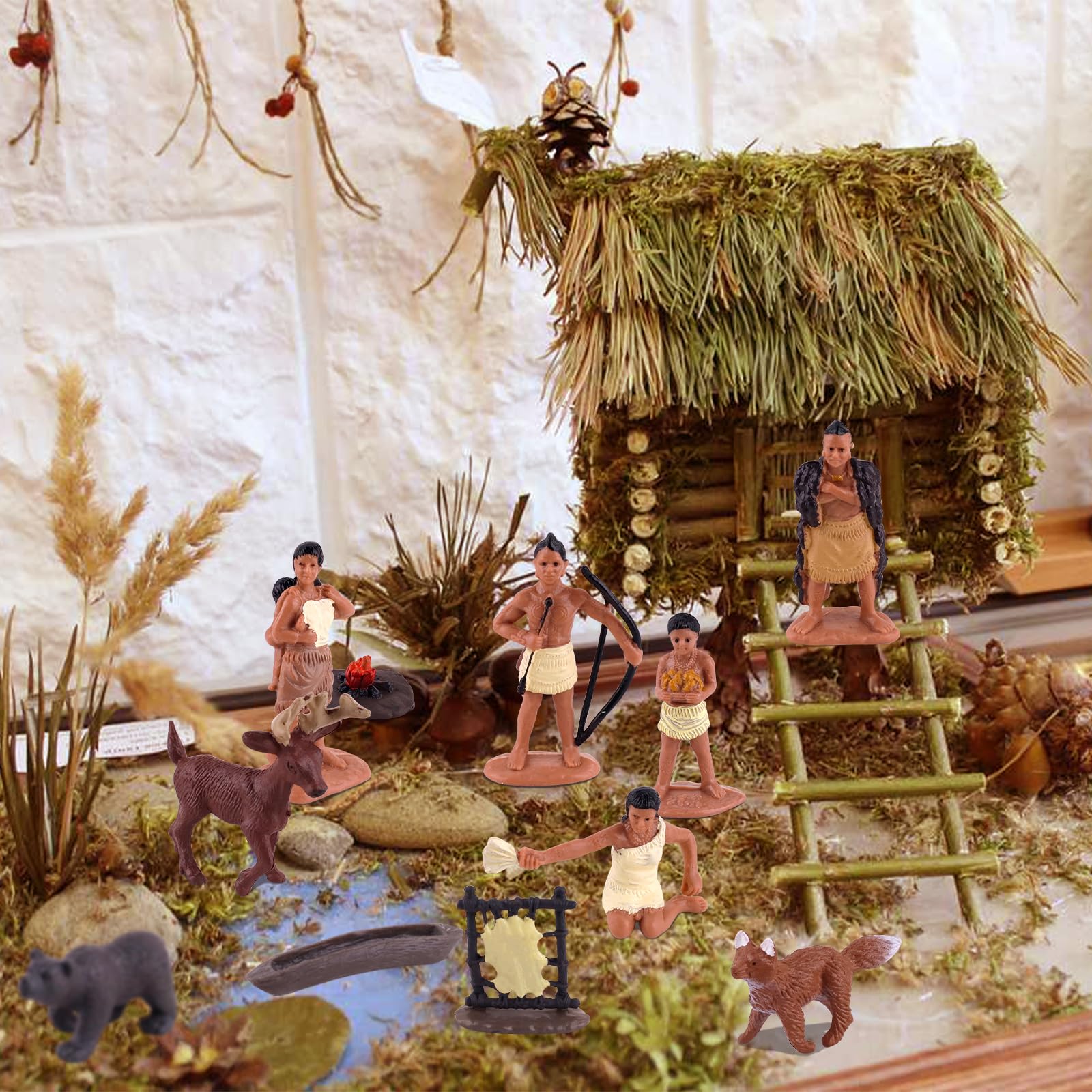 Native American Figurines Set - 12 Hand-Painted Miniature Indian Figures for Kids, Education & Decoration