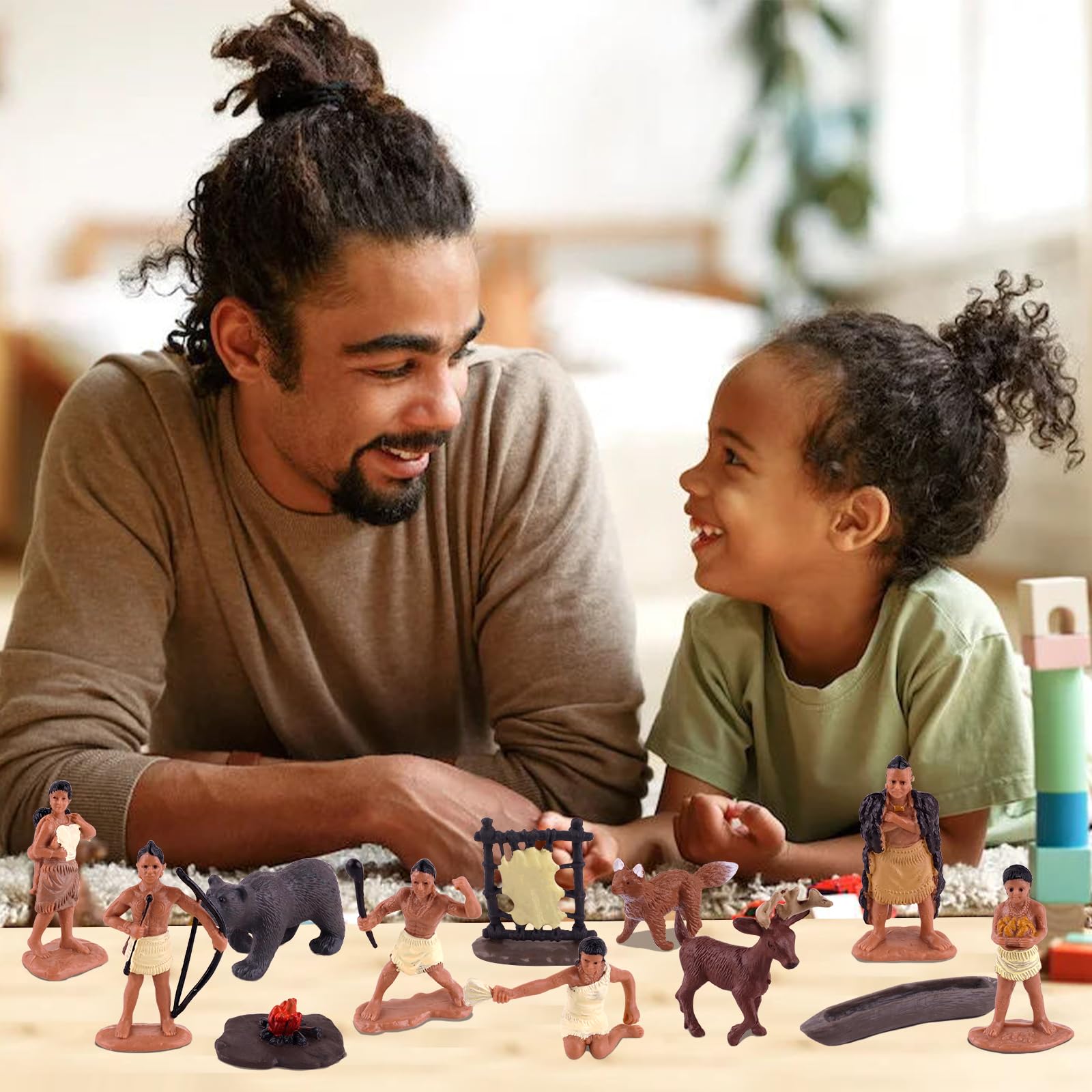 Native American Figurines Set - 12 Hand-Painted Miniature Indian Figures for Kids, Education & Decoration