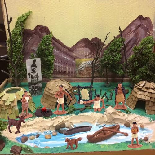 Native American Figurines Set - 12 Hand-Painted Miniature Indian Figures for Kids, Education & Decoration