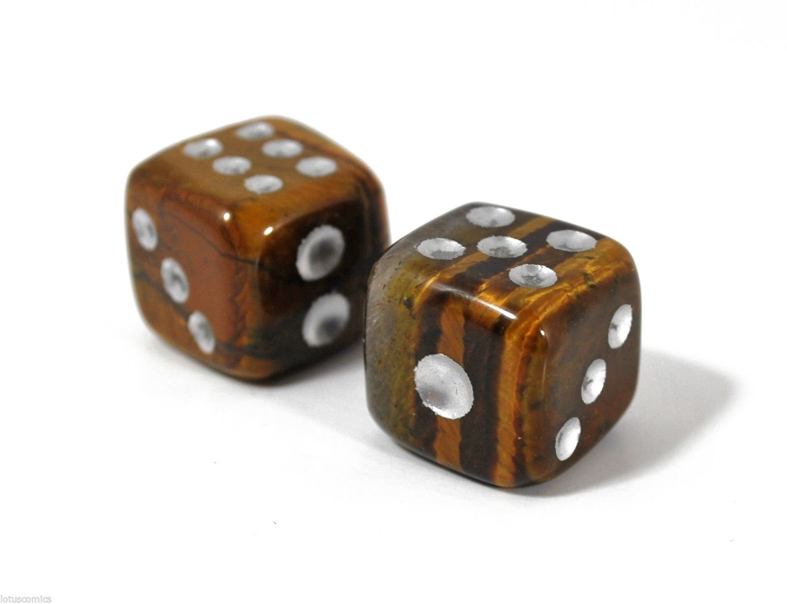 Natural Hand-Carved Tiger Eye Gemstone Dice – 15mm (0.59in) 6-Sided Set