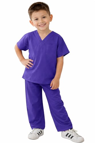 Natural Uniforms Children's Scrub Set - Soft Touch - Purple, Size 8/10 - Kids Doctor Costume for Dress Up, School Projects, Halloween