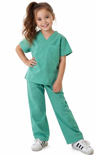 Natural Uniforms Children's Scrub Set – Soft Touch Role Play Costume (Surgical Green, Size 12/14)