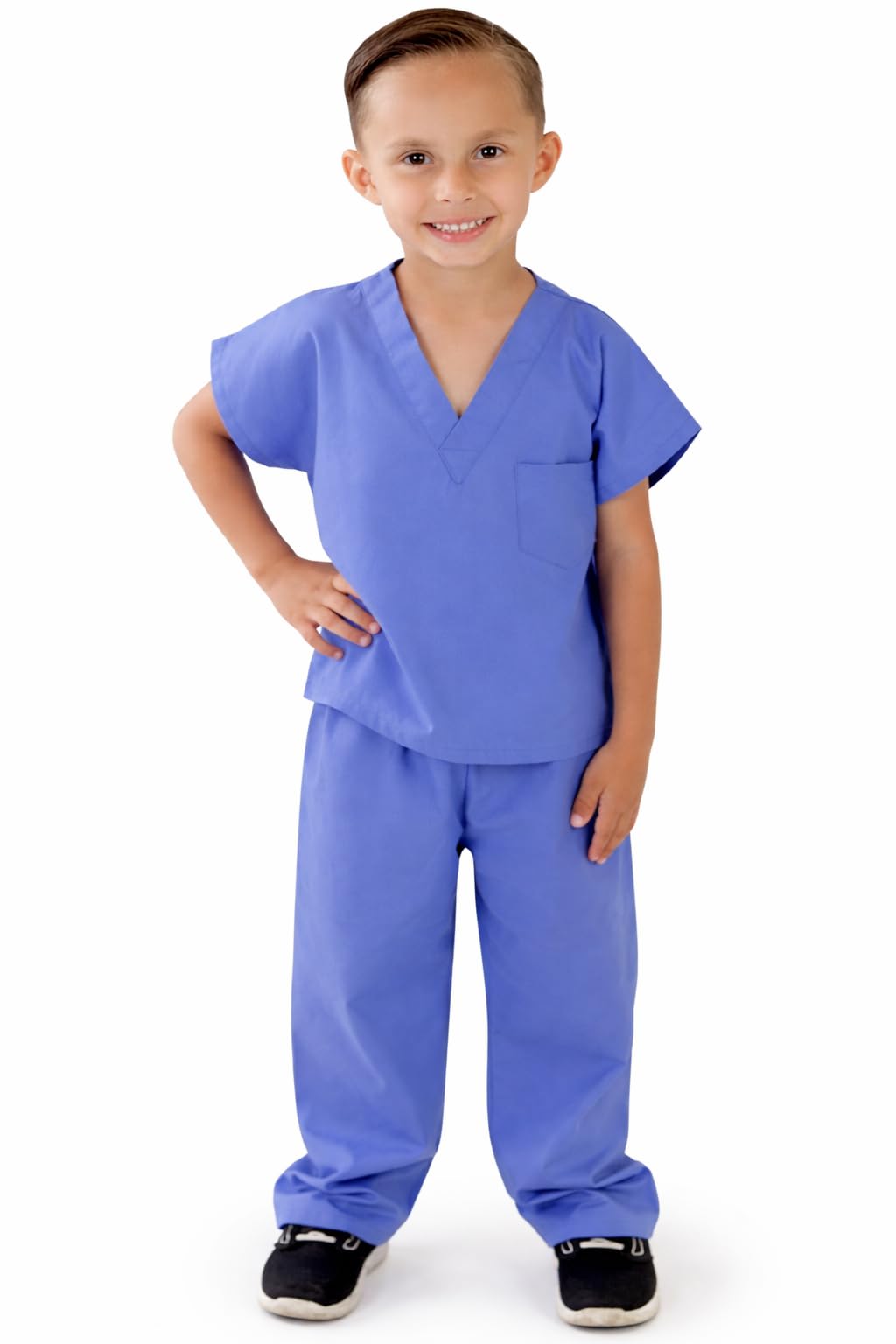 Natural Uniforms Kids Scrub Set - Soft Touch Unisex Costume Top & Pants (Ceil Blue, Size 7)