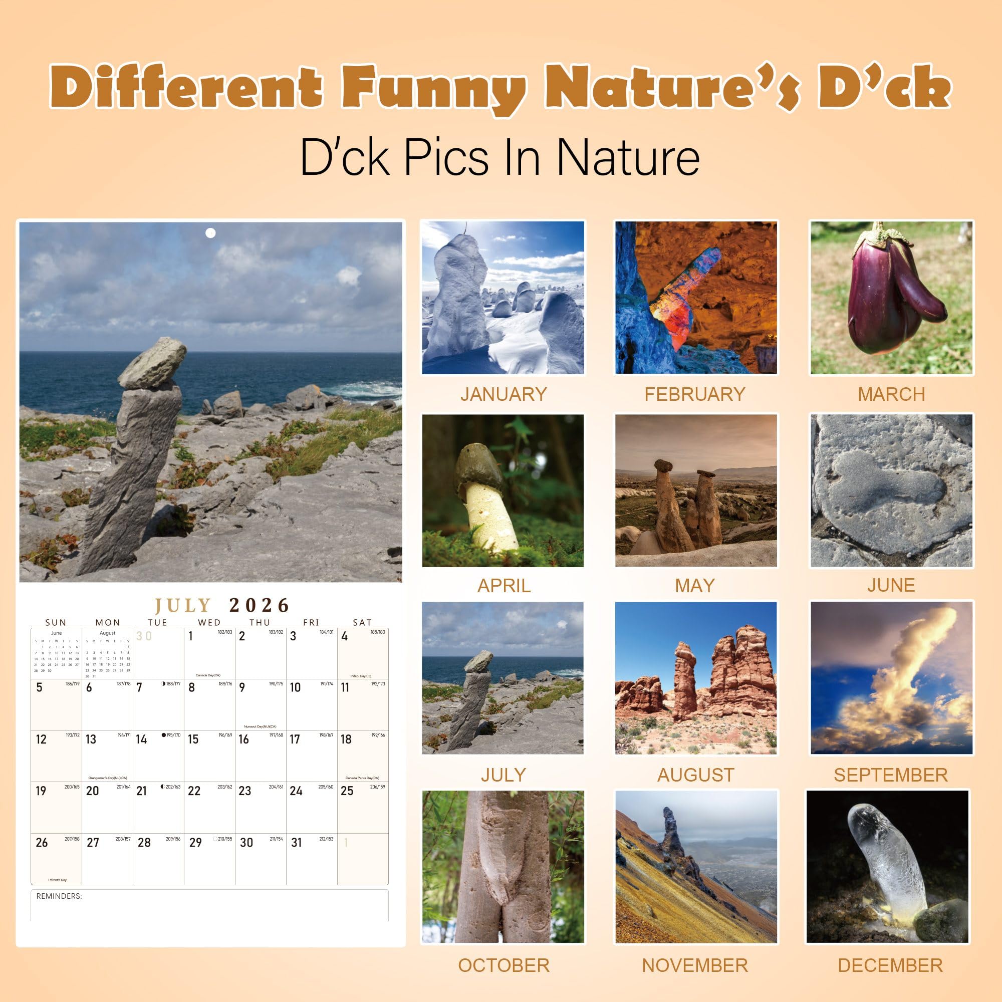 Nature's D*cks Pics Calendar 2026 – Hilarious White Elephant Gag Gift for Adults