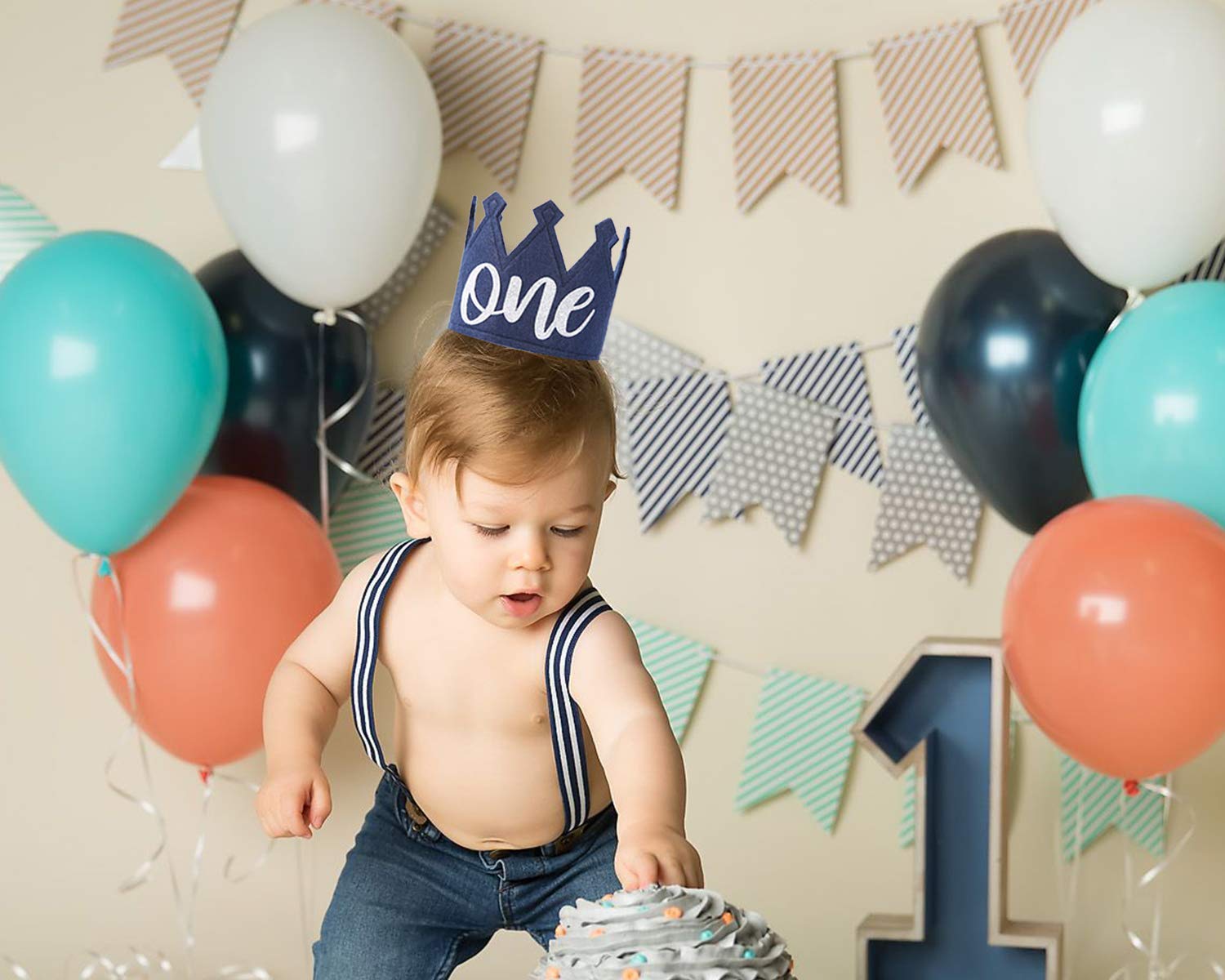 Navy Blue 1st Birthday Crown - Handmade Felt Baby Crown by WAWUO