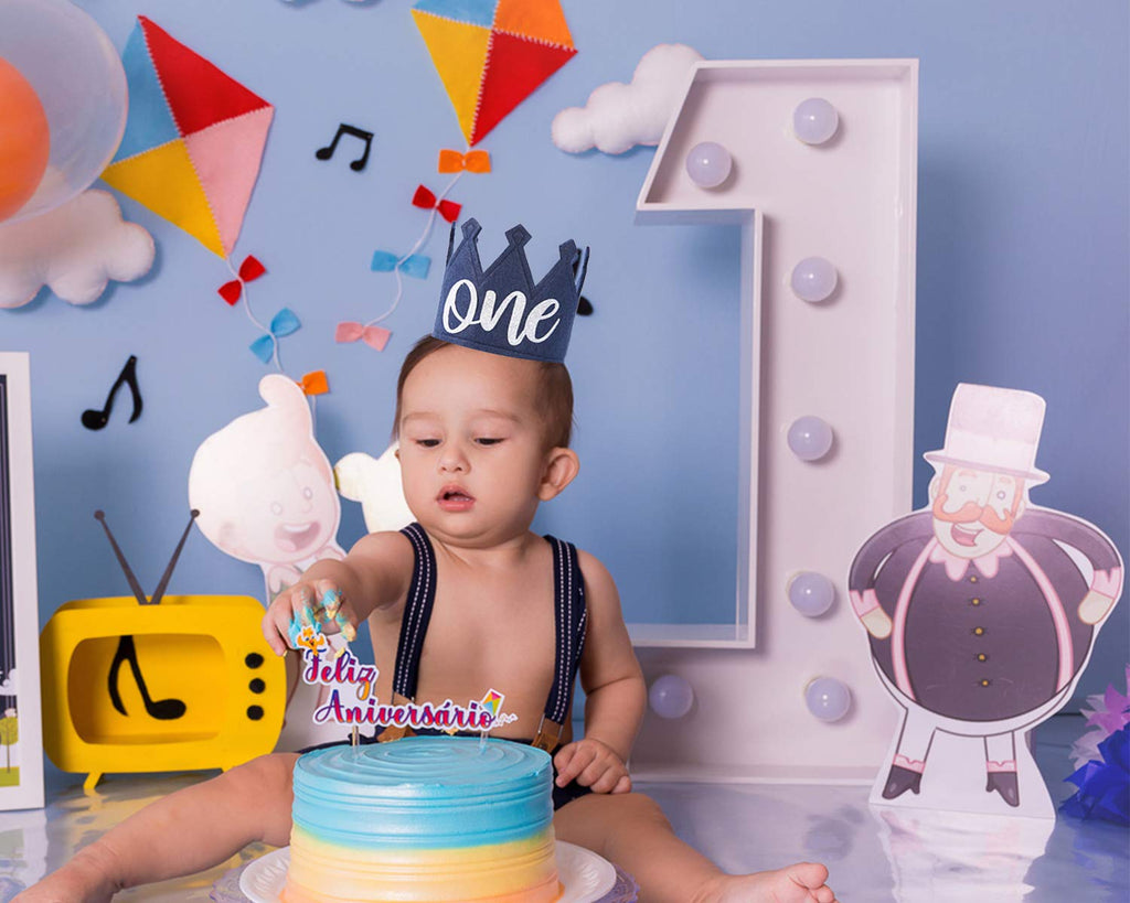 Navy Blue 1st Birthday Crown - Handmade Felt Baby Crown by WAWUO