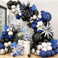 Navy Blue and Black Balloon Arch Kit with Star Foil Balloons for Party Decorations