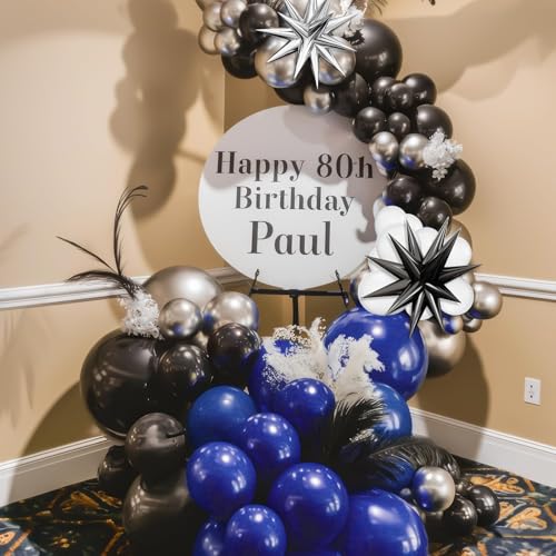 Navy Blue and Black Balloon Arch Kit with Star Foil Balloons for Party Decorations