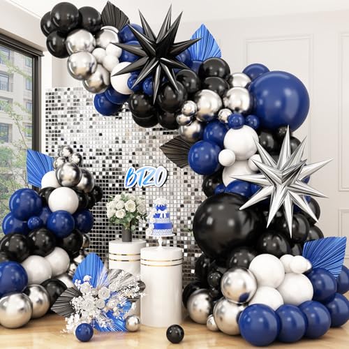 Navy Blue and Black Balloon Arch Kit with Star Foil Balloons for Party Decorations