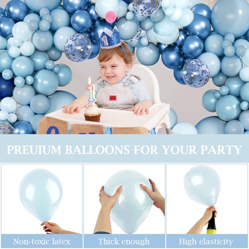 Navy Blue Balloon Arch Kit – 168 Piece Latex Balloon Garland for Birthday, Baby Shower, Ocean Theme by PEASUG