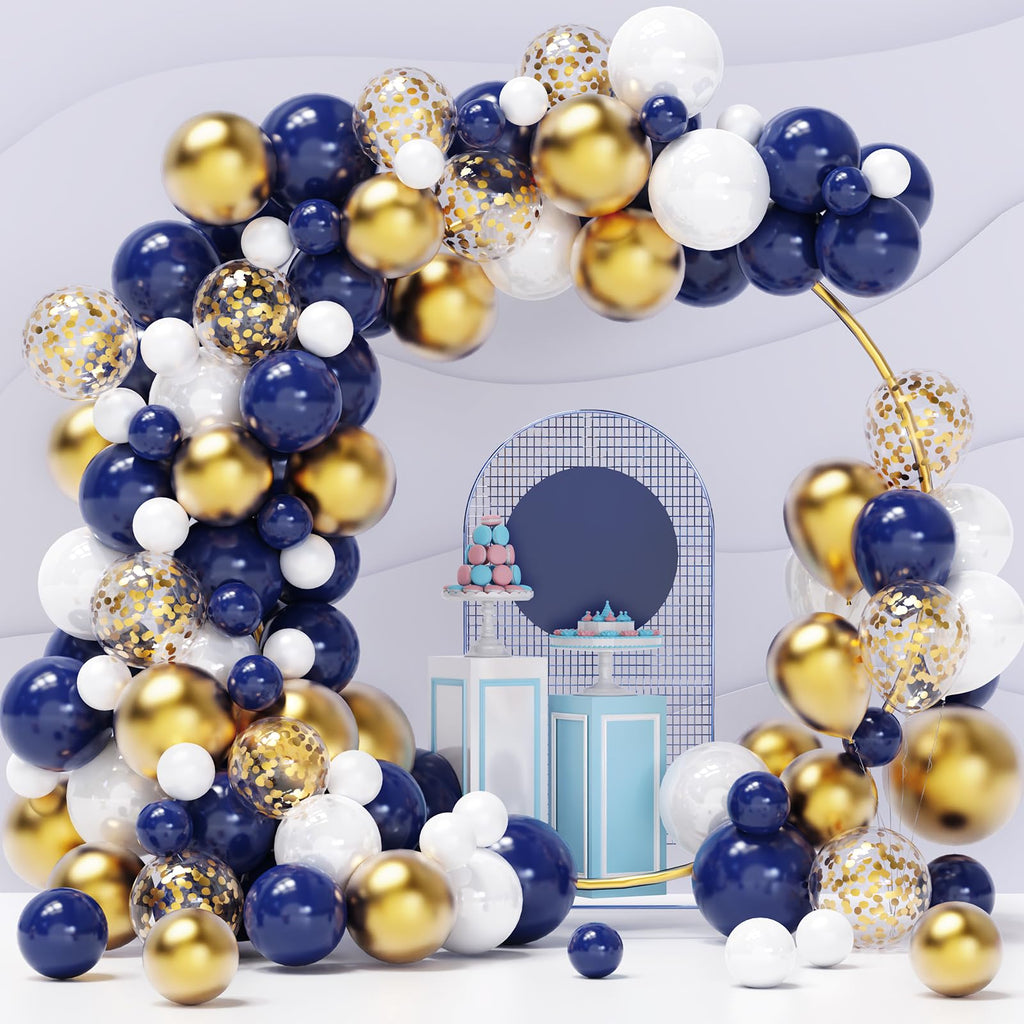 Navy Blue Gold Balloon Garland Kit – 120 pcs Navy and White Confetti Balloons for Graduation, Birthday, Baby Shower DIY Arch