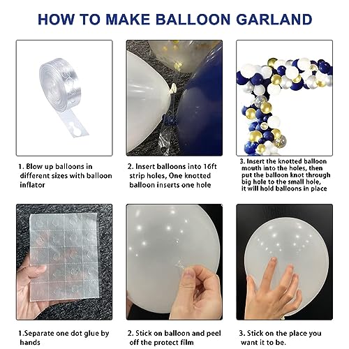 Navy Blue Gold Balloon Garland Kit – 120 pcs Navy and White Confetti Balloons for Graduation, Birthday, Baby Shower DIY Arch