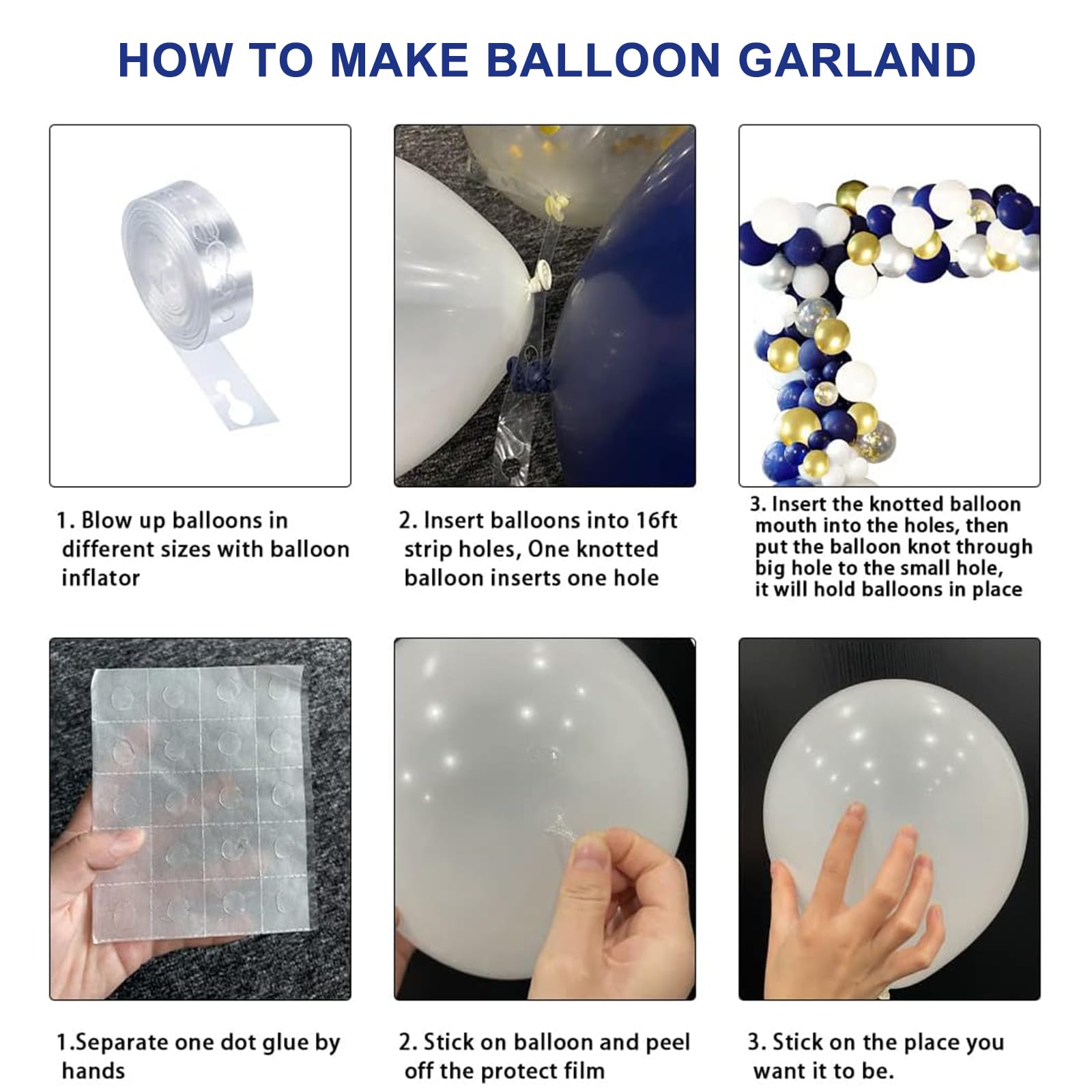 Navy Blue Gold Balloon Garland Kit – 120 pcs Navy and White Confetti Balloons for Graduation, Birthday, Baby Shower DIY Arch