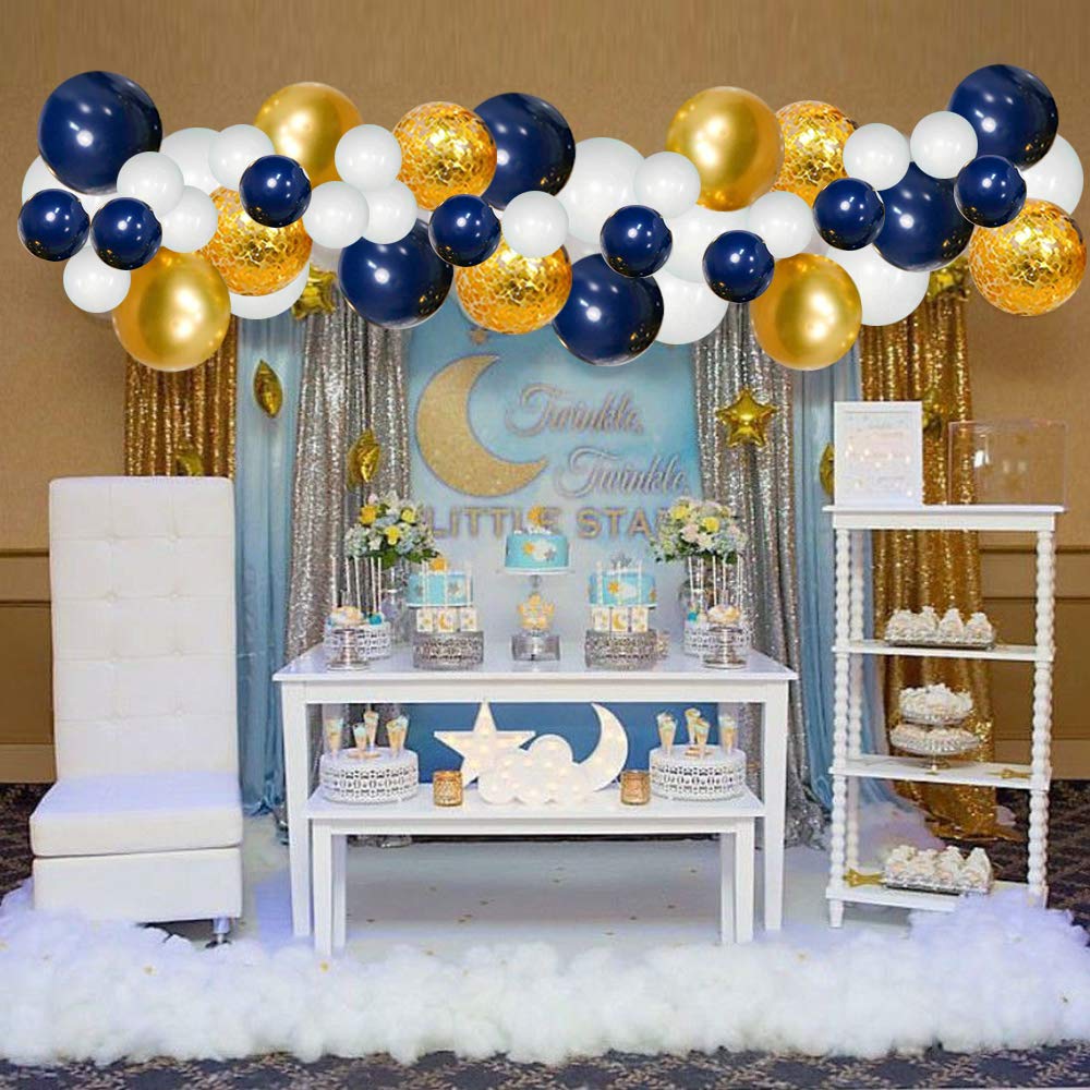 Navy Blue Gold Balloon Garland Kit – 120 pcs Navy and White Confetti Balloons for Graduation, Birthday, Baby Shower DIY Arch